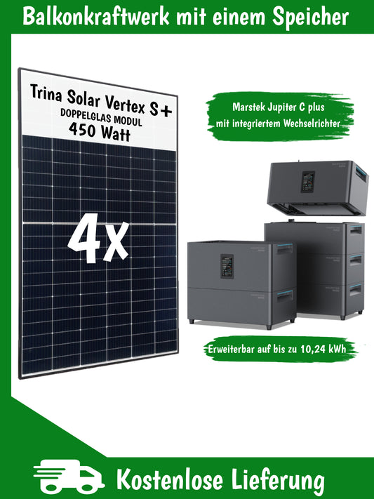Balcony power station complete set with 4 solar modules and MARSTEK JUPITER C+ (ALL-in-ONE), including delivery