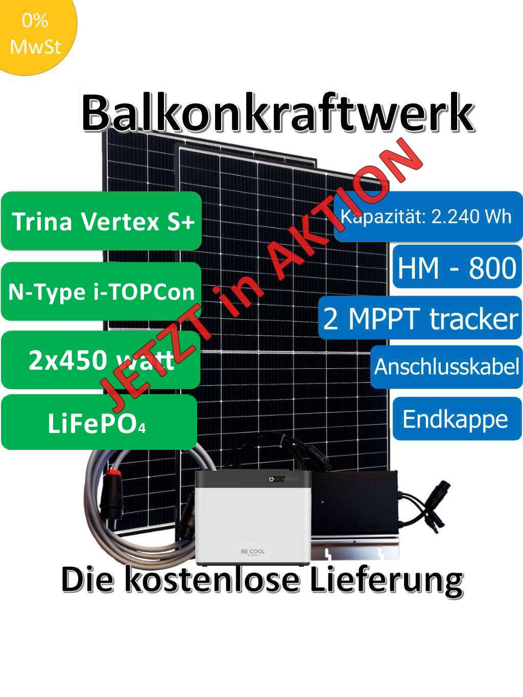 BEFA Balkonkraftwerk 800 Watt mit einem 2,24 kWh Speicher (BECOOL), inkl. Lieferung