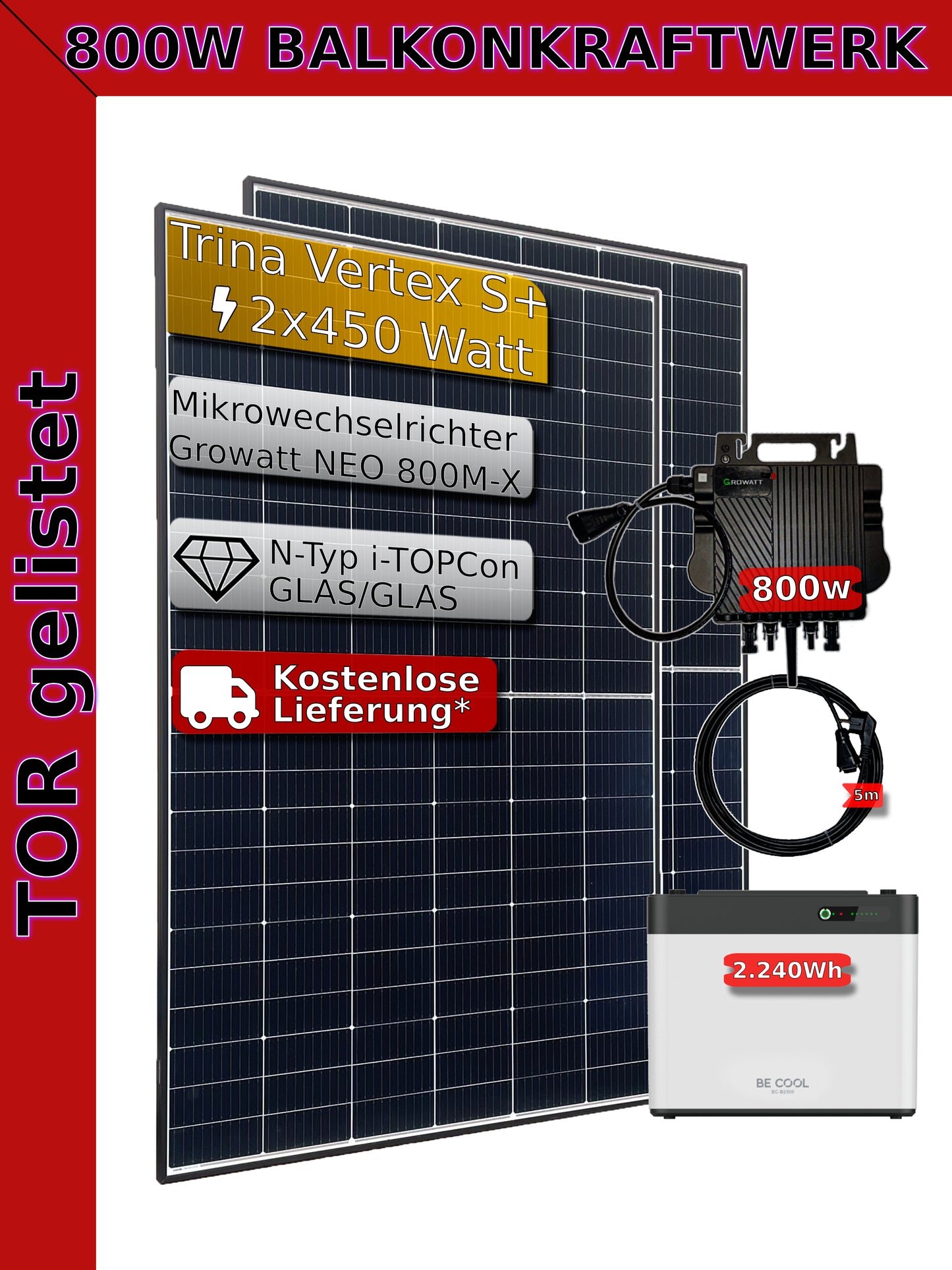 BEFA Balkonkraftwerk 800 Watt mit einem 2,24 kWh Speicher (BECOOL), inkl. Lieferung