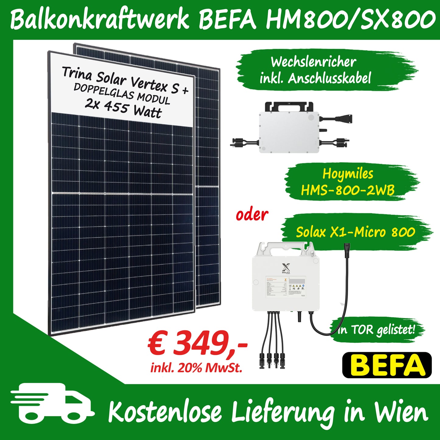 Balkonkraftwerk 800 Watt mit Solax oder Hoymiles HiFlow