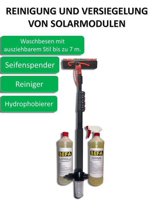 Reinigung, PV-Reinigung, Hydrophobierer, Waschbesen, 7 Meter, Solarmodul, Photovoltaik, 7 m, Wasser