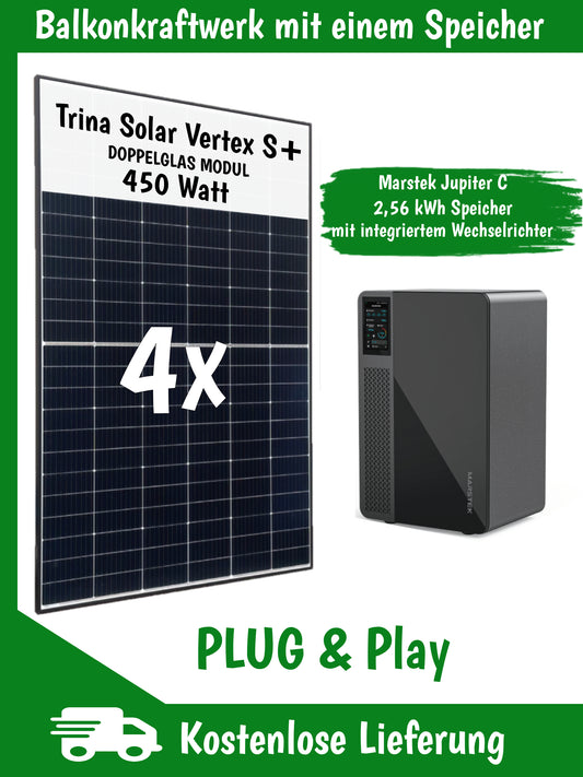 Balcony power station complete set with 4 solar modules and MARSTEK JUPITER C (ALL-in-ONE), including delivery