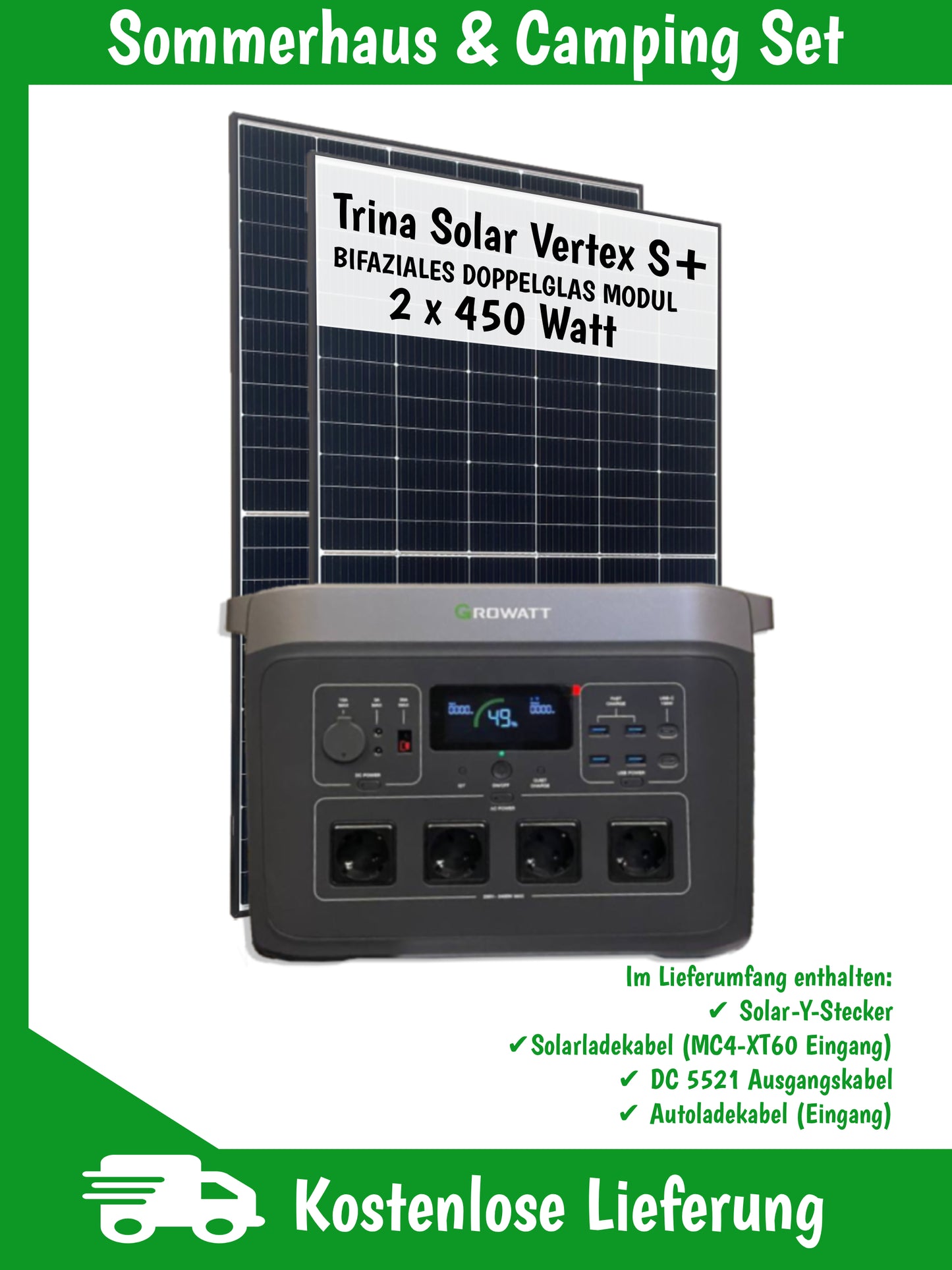GROWATT INFINITY 2000 PRO + Trina Solar Module (2x450W)[OUTDOOR & CAMPING SET]