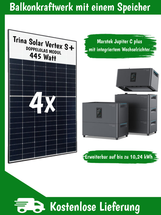 Balcony power station complete set with 4 solar modules and MARSTEK JUPITER C+ (ALL-in-ONE), including delivery