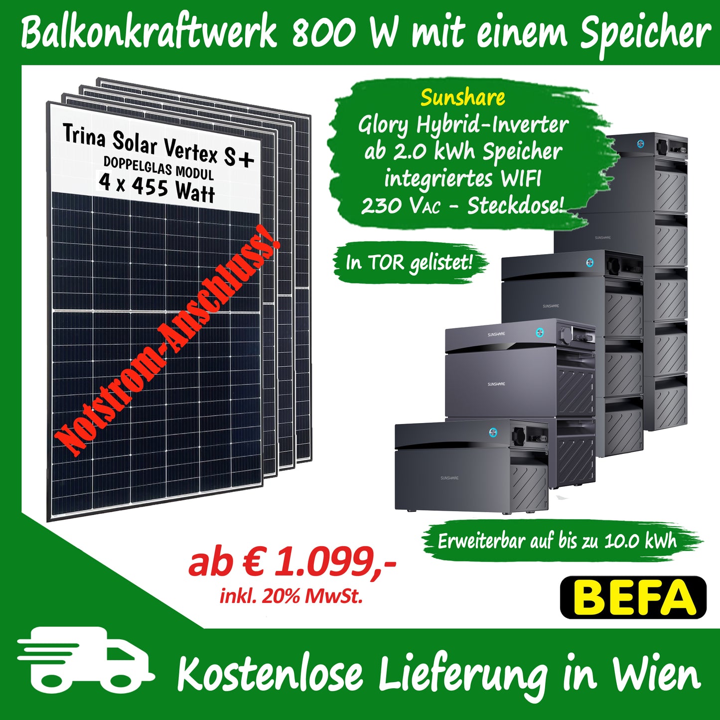 Sunshare All-in-One Balkonkraftwerk (mit einem automatischen Brandunterdrückungssystem)