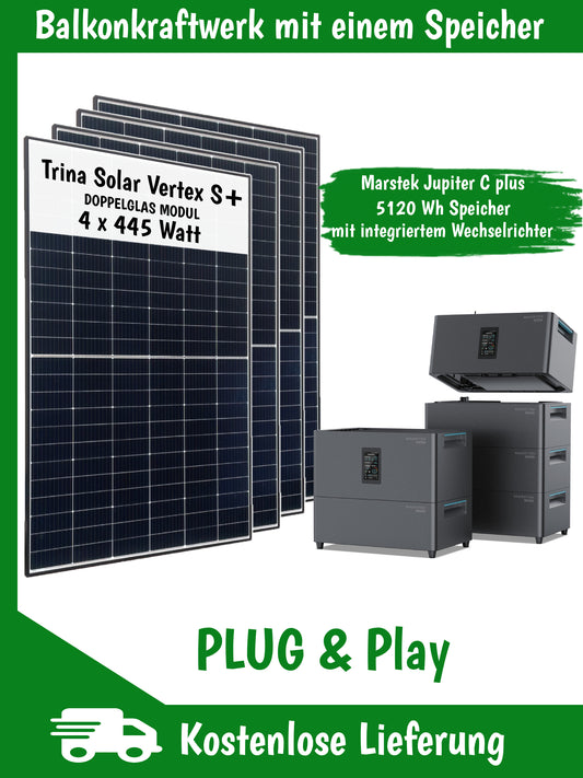 Balcony power station complete set with 4 solar modules and MARSTEK JUPITER C+ (ALL-in-ONE), including delivery