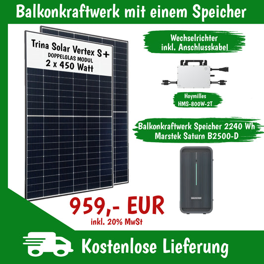BEFA Balkonkraftwerk 800 Watt mit einem 2,24 kWh Speicher (Marstek), inkl. Lieferung