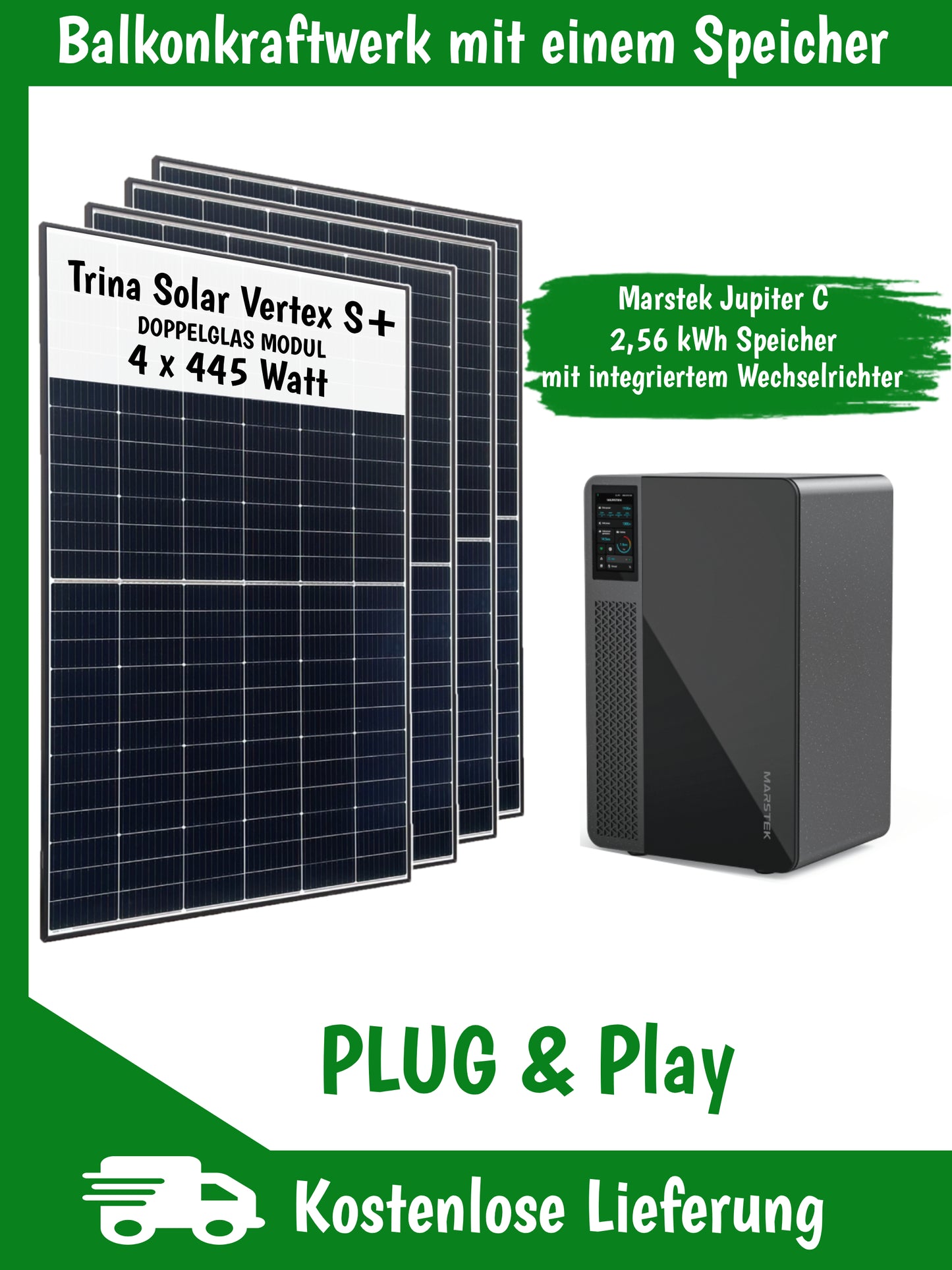 Balcony power station complete set with 4 solar modules and MARSTEK JUPITER C (ALL-in-ONE), including delivery