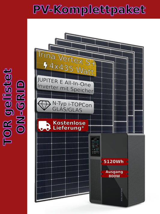 Photovoltaik-Komplettset mit 4 Solarmodulen und MARSTEK JUPITER E (ALL-in-ONE), inkl. Lieferung