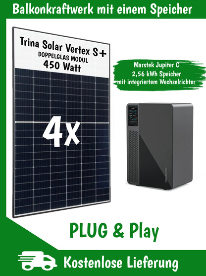 Balkonkraftwerk-Komplettset mit 4 Solarmodulen und MARSTEK JUPITER C (ALL-in-ONE), inkl. Lieferung